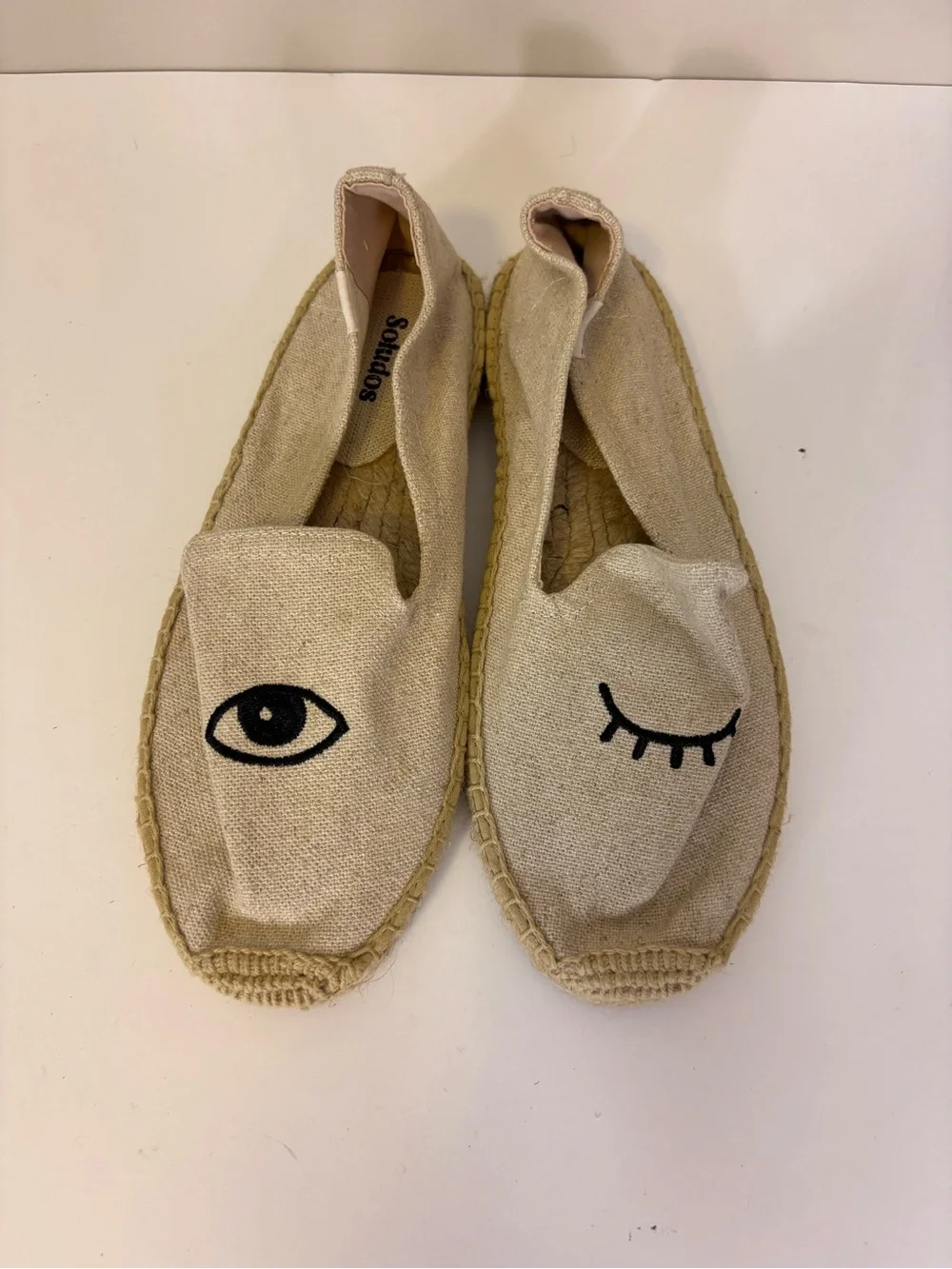 Soludos Anthropologie Beige Canvas Winking Eye Espadrilles Shoes Women’s 7.5